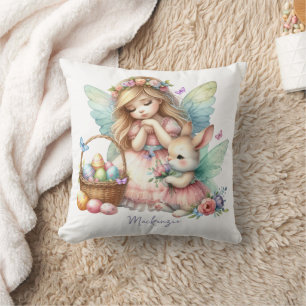 Watercolor Easter Spring Fairy Throw Pillow