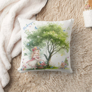 Watercolor Easter Spring Fairy Throw Pillow