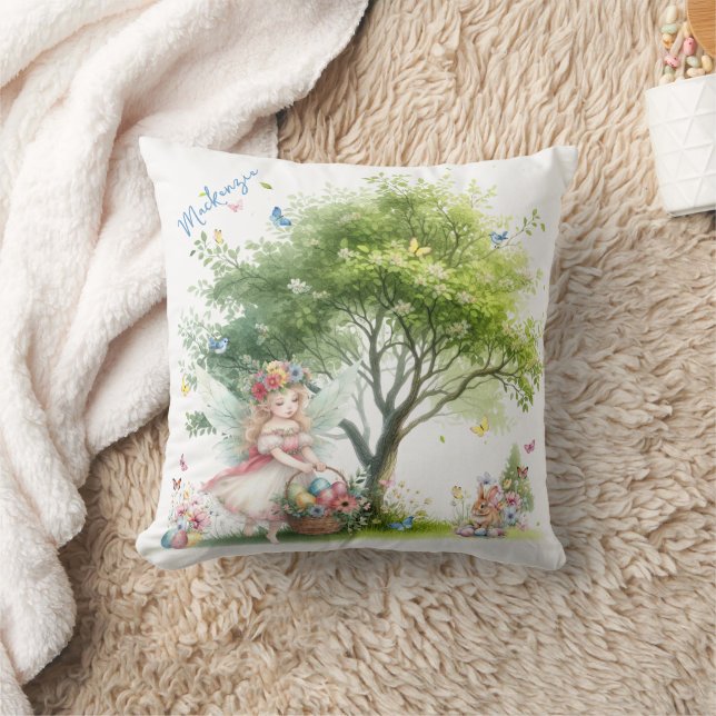 Watercolor Easter Spring Fairy Throw Pillow (Blanket)