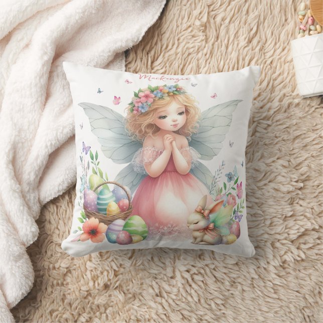 Watercolor Easter Spring Fairy Throw Pillow (Blanket)