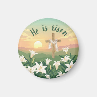 Watercolor Easter sunrise Christian cross  Magnet