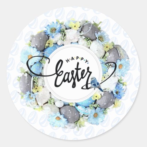 Watercolor Easter Wreath Calligraphy Classic Round Sticker