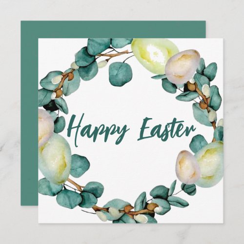 Watercolor Easter wreath in pastel colors Holiday Card