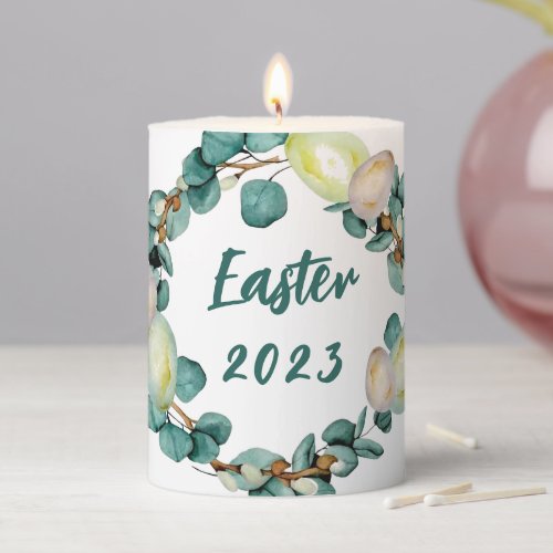 Watercolor Easter wreath in pastel colors Pillar Candle