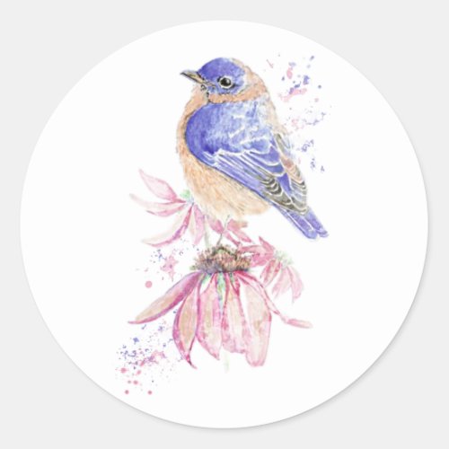 Watercolor Eastern Bluebird Blue Bird Art Classic Round Sticker