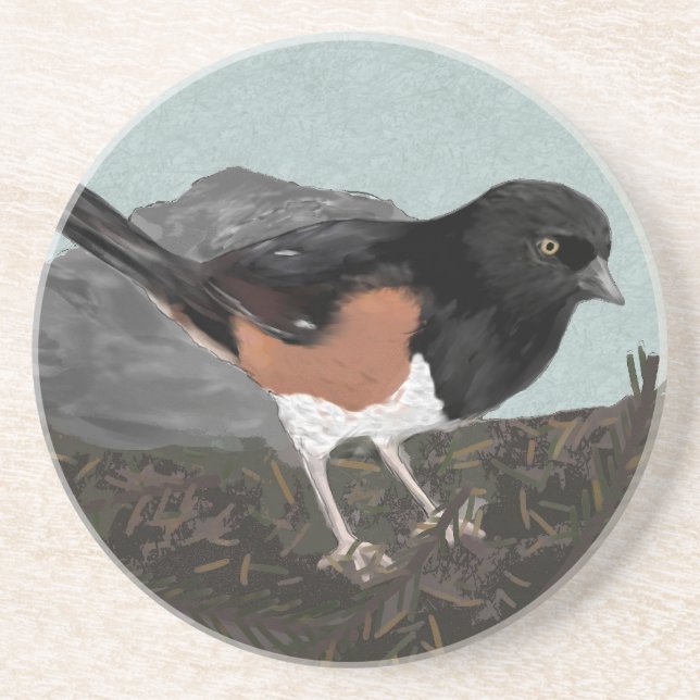 Watercolor Eastern Towhee Coaster (Front)