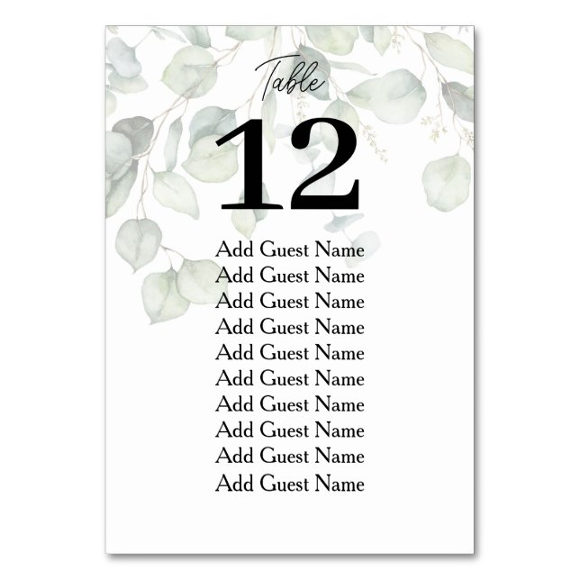  Watercolor Ecalyptus Table Number Seating Chart (Front)