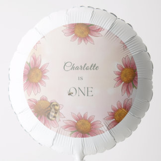 Watercolor Echinacea & Bumblebee 1st Birthday Balloon
