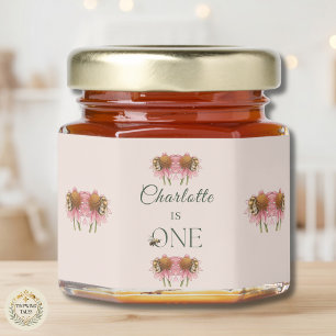 Watercolor Echinacea & Bumblebee 1st Birthday Honey Jar Favors