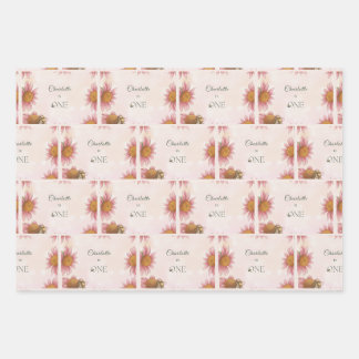 Watercolor Echinacea & Bumblebee 1st Birthday Wrapping Paper Sheets