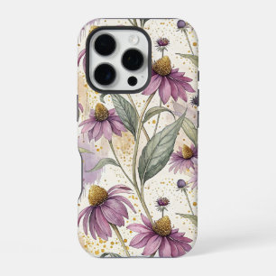Watercolor Echinacea Purple & Gold iPhone 16 Pro Case