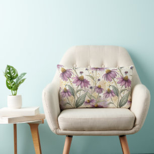 Watercolor Echinacea Purple & Gold  Lumbar Pillow