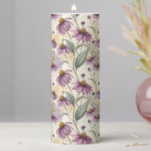 Watercolor Echinacea Purple & Gold Pillar Candle