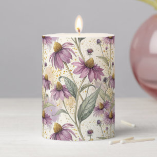 Watercolor Echinacea Purple & Gold  Pillar Candle