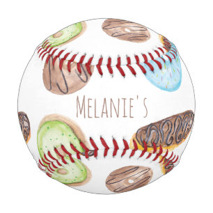 Watercolor Eclair Donuts Fun Whimiscal Sweet    Baseball