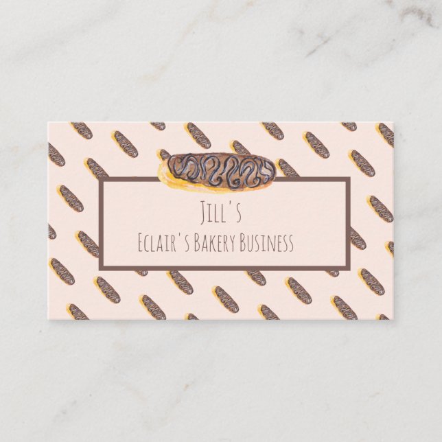 Watercolor Eclair Donuts Hand Painted Bakery  Business Card (Front)