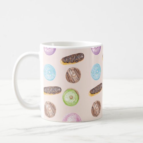 Watercolor Eclairs Donuts Fun Hand Painted Coffee Mug