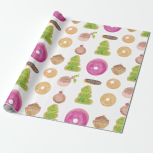 Watercolor Eclairs Donuts Fun Whimiscal Sweet Wrapping Paper