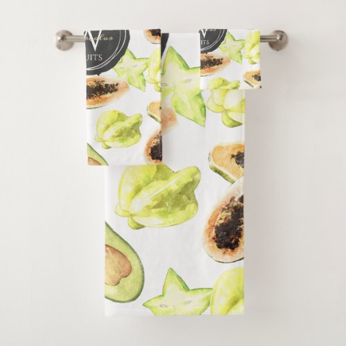Watercolor Edible Exotic Fruits Monogram Pattern Bath Towel Set