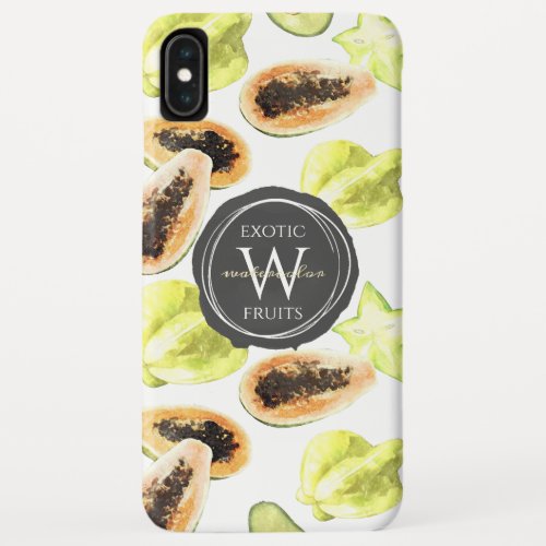 Watercolor Edible Exotic Fruits Monogram Pattern iPhone XS Max Case