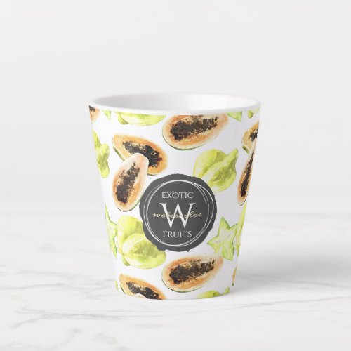 Watercolor Edible Exotic Fruits Monogram Pattern Latte Mug