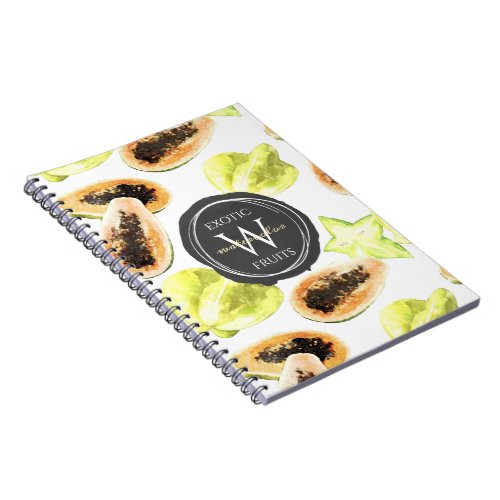 Watercolor Edible Exotic Fruits Monogram Pattern Notebook