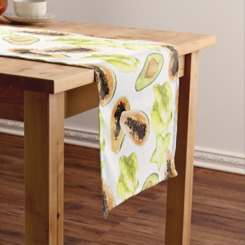 Watercolor Edible Exotic Fruits Monogram Pattern Short Table Runner