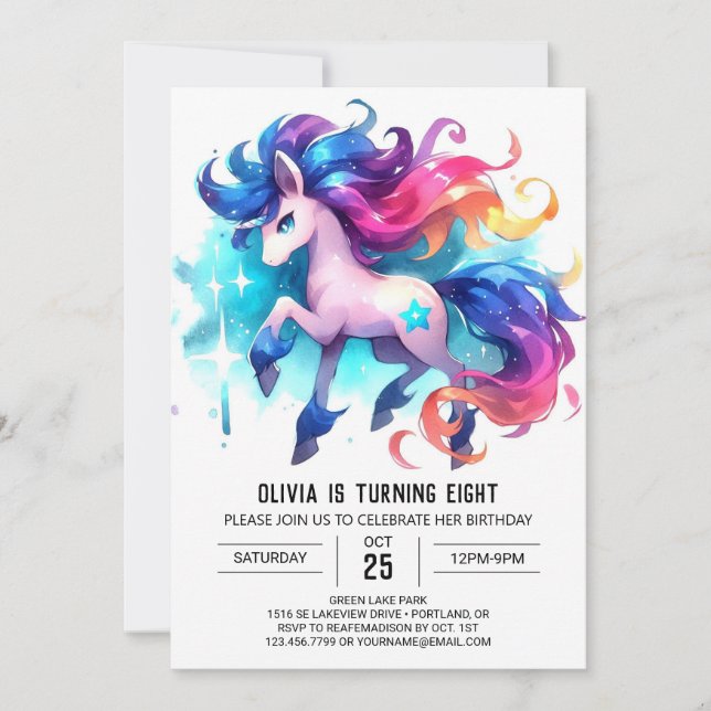 Watercolor Editable Horse Birthday Invitation (Front)