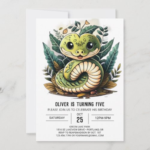 Watercolor Editable Snake Kids Birthday Invitation