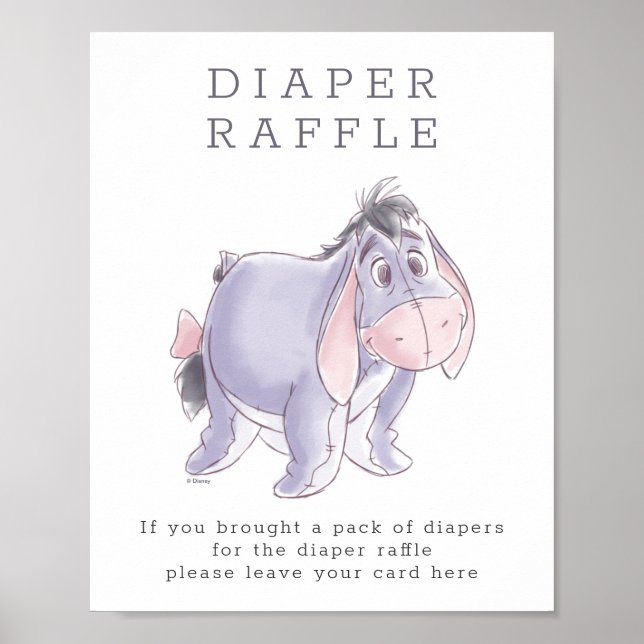 Watercolor Eeyore Baby Shower Diaper Raffle Poster (Front)
