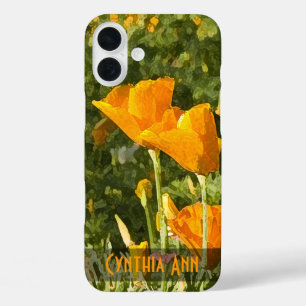 Watercolor Effect California Poppy Photo Custom iPhone 16 Plus Case