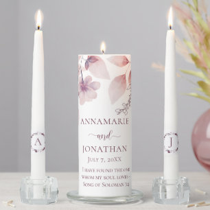 Watercolor Eggplant, Dusty Purple, Mauve Pink Uni Unity Candle Set