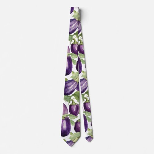 Watercolor Eggplant Garden Botanical Pattern Neck Tie
