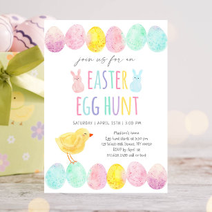 Watercolor Eggs Chick Easter Hunt Invitation
