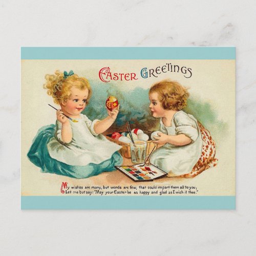 Watercolor Eggs Fine Vintage Easter Greetings Holiday Postcard