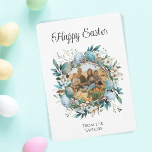 Watercolor Eggs Wreath Happy Easter Family Photo Holiday Card