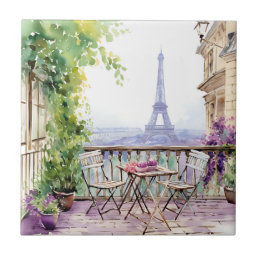 Watercolor Eifel Tower Paris French Cafe Ceramic Tile
