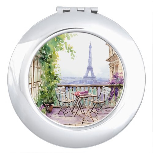 Watercolor Eifel Tower Paris French Cafe Compact Mirror