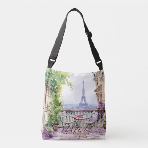 Watercolor Eifel Tower Paris French Cafe Crossbody Bag