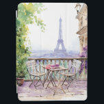 Watercolor Eifel Tower Paris French Cafe iPad Air Cover<br><div class="desc">Watercolor Eifel Tower Paris French Cafe iPad Cases Covers features a watercolor french cafe seating area with Paris and the Eifel Tower in the background. Created by Evco Studio www.zazzle.com/store/evcostudio</div>