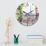 Watercolor Eifel Tower Paris French Cafe Large Clock<br><div class="desc">Watercolor Eifel Tower Paris French Cafe Clock features a watercolor french cafe seating area with Paris and the Eifel Tower in the background. Created by Evco Studio www.zazzle.com/store/evcostudio</div>