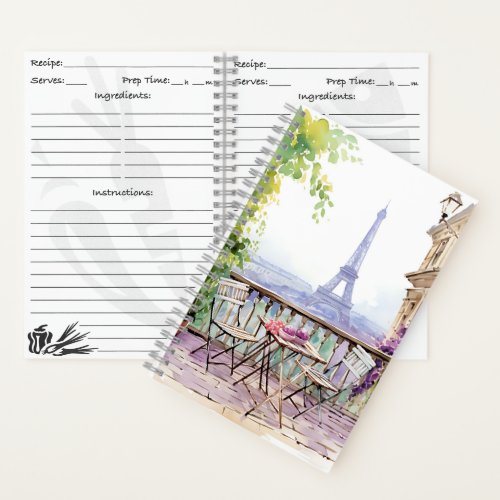 Watercolor Eifel Tower Paris French Cafe Notebook