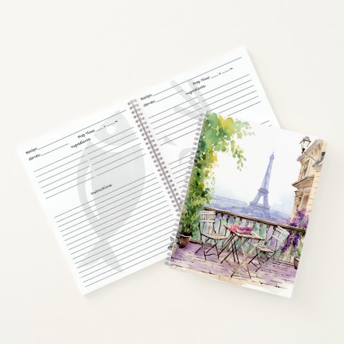 Watercolor Eifel Tower Paris French Cafe Notebook