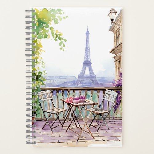Watercolor Eifel Tower Paris French Cafe Notebook