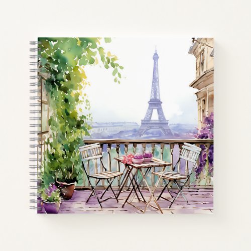 Watercolor Eifel Tower Paris French Cafe Notebook