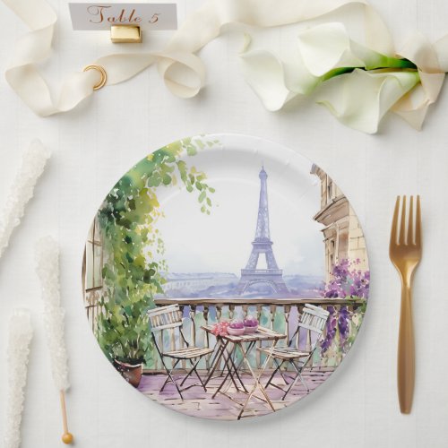 Watercolor Eifel Tower Paris French Cafe Paper Plates