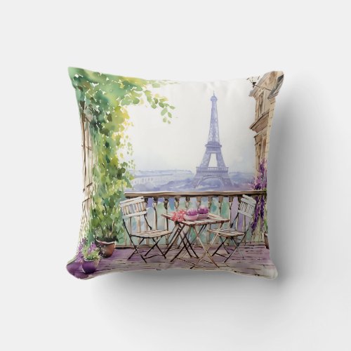 Watercolor Eifel Tower Paris French Cafe Throw Pillow