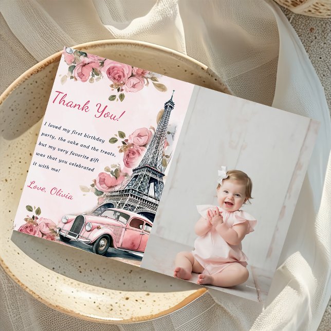 Watercolor Eiffel Tower Birthday Thank You Card (Creator Uploaded)