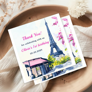 Watercolor Eiffel Tower Paris 1st Birthday Party Napkins