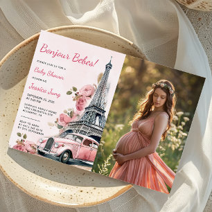 Watercolor Eiffel Tower Paris Baby Shower Photo Invitation